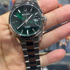 Bulova Emerald Dial Silver Watch